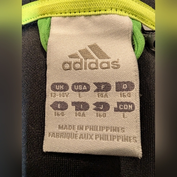 Adidas 3 stripe full zip Black with silver gray stripes. Youth Size L - Picture 11 of 15